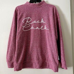 WOOLLY THREADS Long Sleeve KU Rock Chalk Terrycloth Mock Lounge Sweatshirt Top S